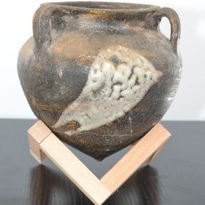 Antique Signed Rustic Primitive Hand Thrown Painted Clay Urn Vase Hanger Planter